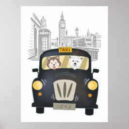 Black London Taxi Cab driven av Hundar Poster