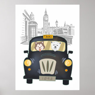 Black London Taxi Cab driven av Hundar Poster