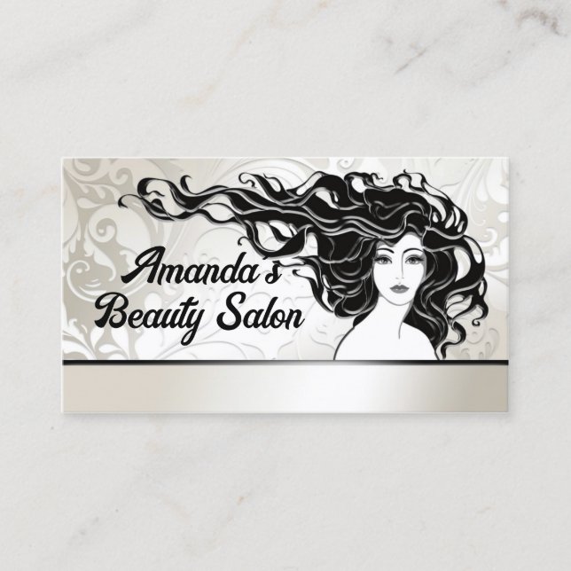 Black Long Curly Hair Woman Beauty Salon Card Visitkort (Framsida)