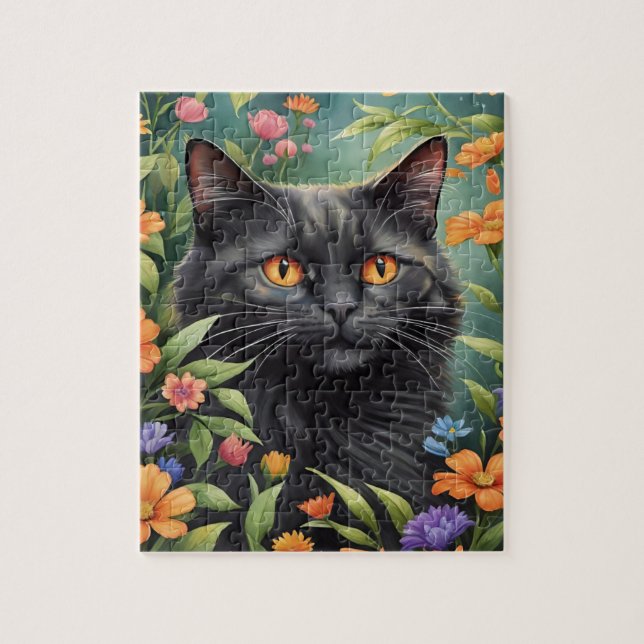 Black Longhaired Cat Family Pet Portrait Pussel (Vertikal)