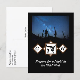 Black Longhorn Bull Skull Silhouette Monogram Phot Inbjudan Vykort