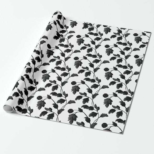 Black Löv och Stem Blommigt Toile Presentpapper (Utrullad)