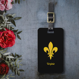 Black Luggage Tag med Guld Fleur de Lis Bagagebricka