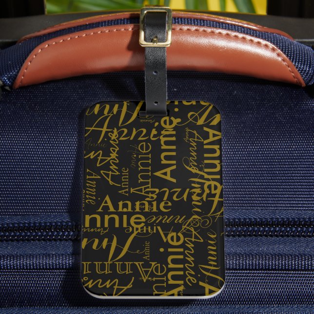 Black Luggage Tag med hennes namn Bagagebricka (Framsida Insitu 2)