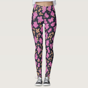 Black Lululemon Rosa Butterflies Blommigt Leggings