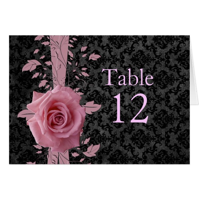 Black Luxury Damask Rosa ros Bord-kort Hälsningskort (Framsidan Horizontal)