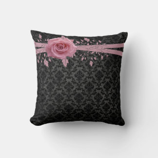 Black Luxury Damask Rosa ros Pillow Kudde