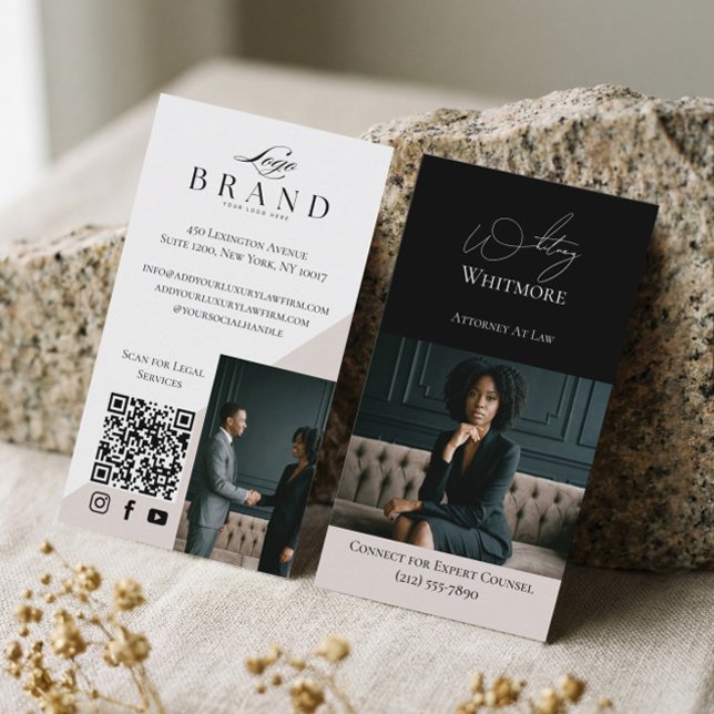 Black Luxury Elegant Law Firm Photo QR Code Visitkort (Black Luxury Elegant Law Firm Photo QR Code Business Card)