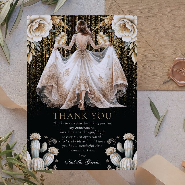 Black Luxury Ivory & Guld Quinceañera Tack Inbjudningar (Skapare uppladdad)