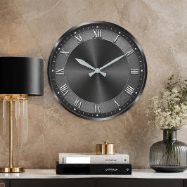 Black Luxury Modern Gunmetal Stor Klocka