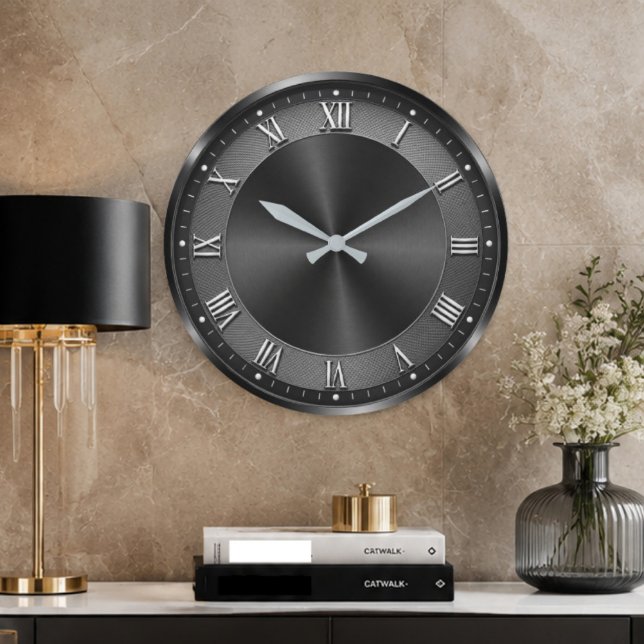 Black Luxury Modern Gunmetal  Stor Klocka (Skapare uppladdad)