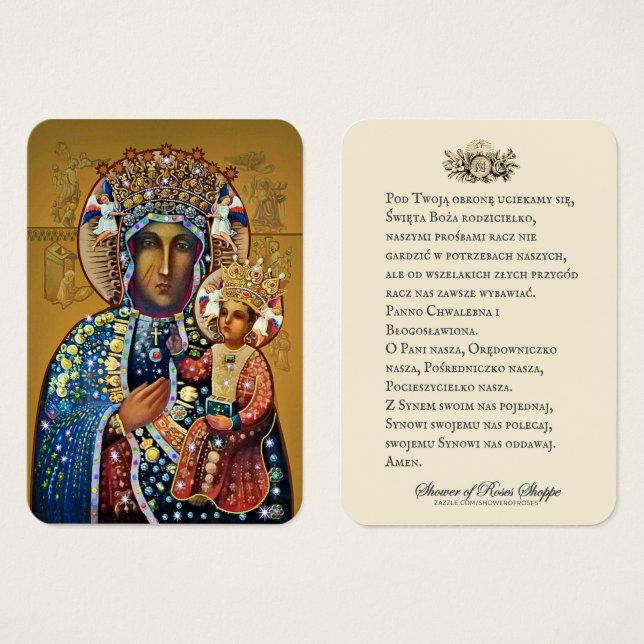 Black Madonna Virgin Mary Catholpolsk Prayer Visitkort (Framsida & baksida)