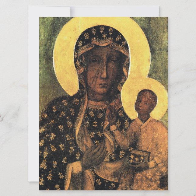 Black Madonna Virgin Mary Icon Polen Vår Dam Kort (Framsida)