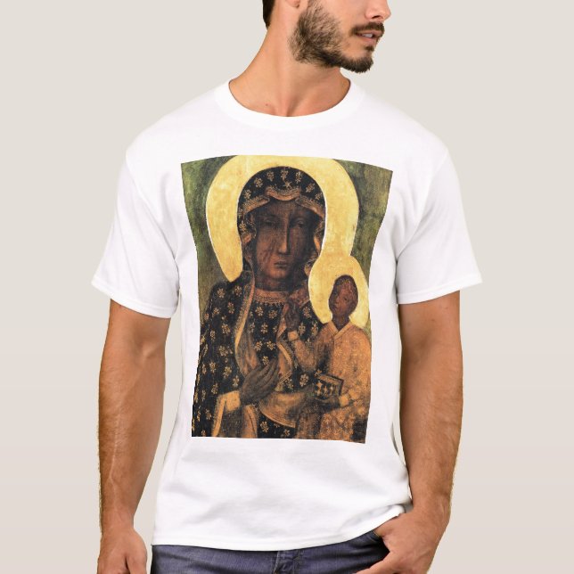 Black Madonna Virgin Mary Icon Polen Vår Dam T Shirt (Framsida)