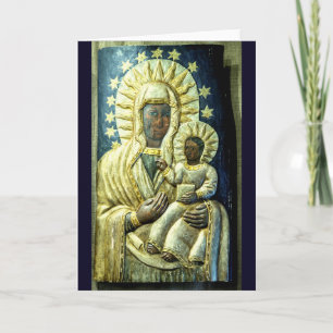 Black Madonna Wood Carving jul Frimärke Helgkort