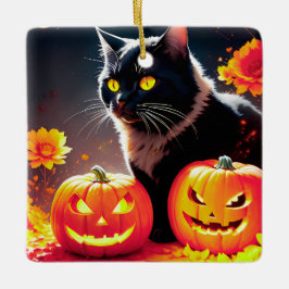 Black Magic Cat med Pumpkins Julgransprydnad Keramik