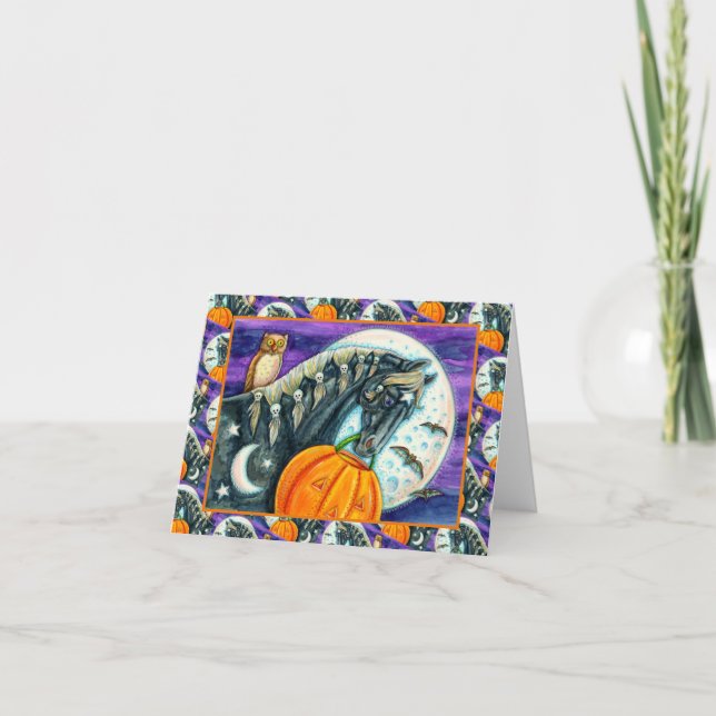 BLACK MAGIC HORSE, UGGLA, JACK O LANTERN och DÖSKA Helgkort (Framsida)