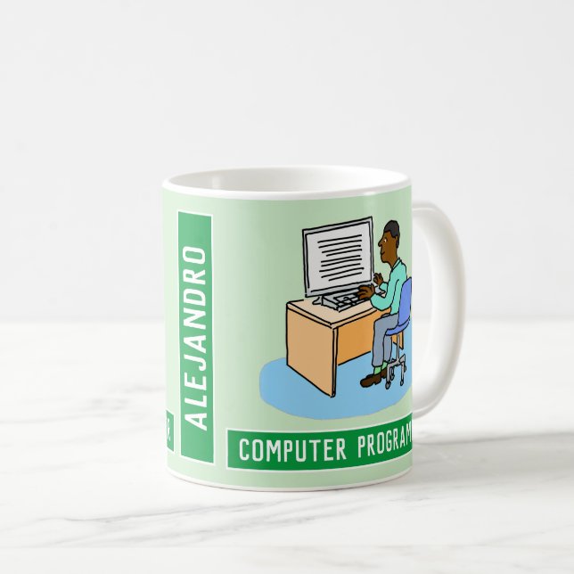 Black Male Computer Programmer med Namn. Kaffemugg (Framsida höger)