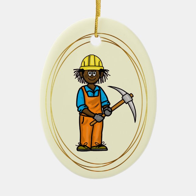 Black Male Construction Worker Plocka Ax Ornament (Framsidan)