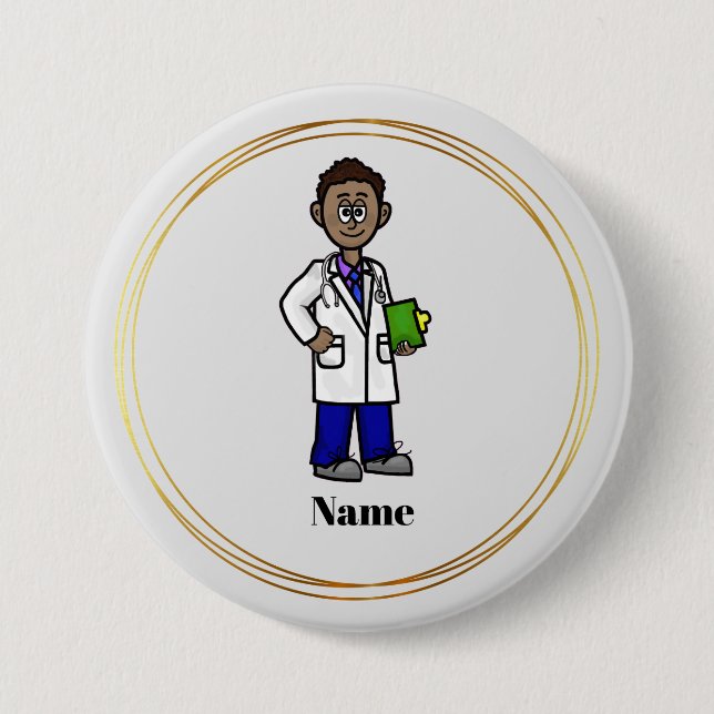 Black Male Doktor Namn Button Knapp (Framsida)