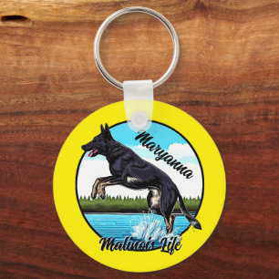 Black Malinois i Vatten Nyckelring