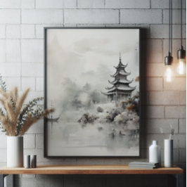 Bläck målning för Asian House och Frakt Fototryck