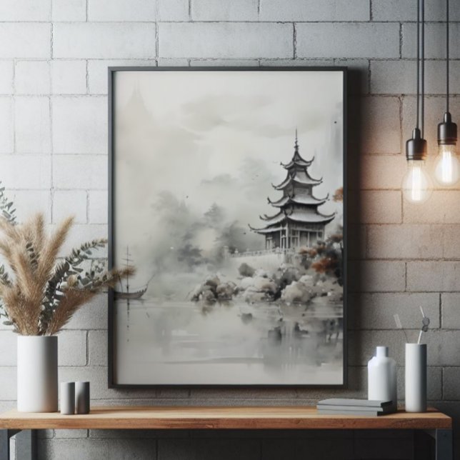 Bläck målning för Asian House och Frakt Fototryck (Skapare uppladdad)