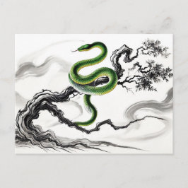 Bläck målning Sinuous Snake Coiled på Träd Helg Vykort