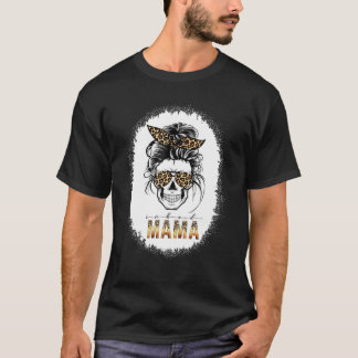 Bläck Mamma Leopard Print Messy Bun Skull Mamma T Shirt