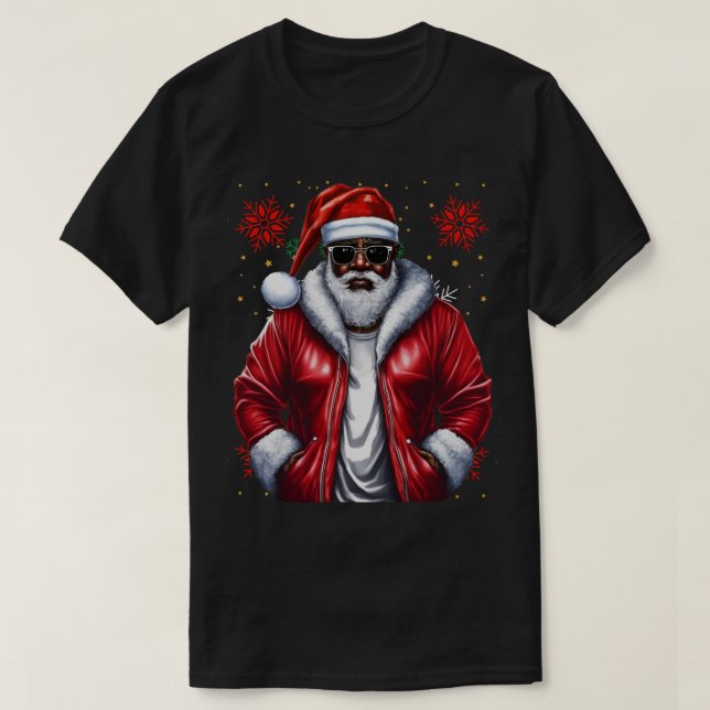 Black Man Melanin jul Jultomten Ugly Julafton T Shirt (Design framsida)