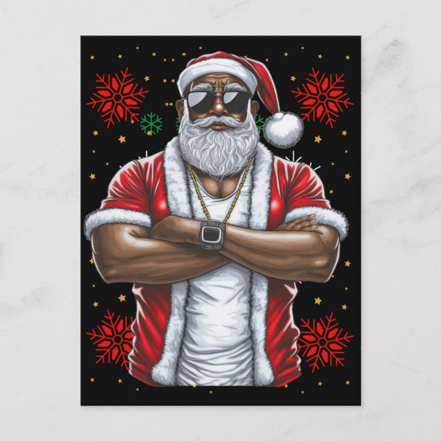 Black Man Melanin jul Jultomten Ugly Julafton Vykort (Framsida)