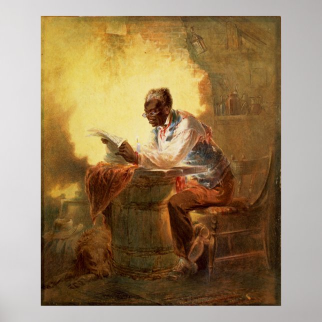 Black Man Reading Newspaper by Candlelight Poster (Framsidan)