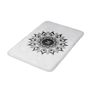 Black mandala på en vit paisley badrumsmatta