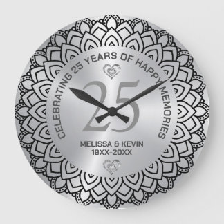 Black Mandala på Silver 25:e Bröllop-årsdagen Stor Klocka