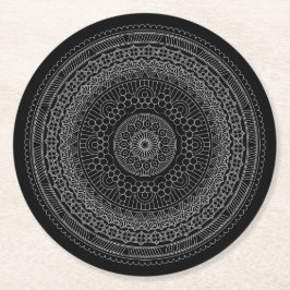 Black Mandala v3-runda Pappra Underlägg