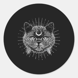 Black Måne Cat Goth Mode Witchcraft Halloween Runt Klistermärke