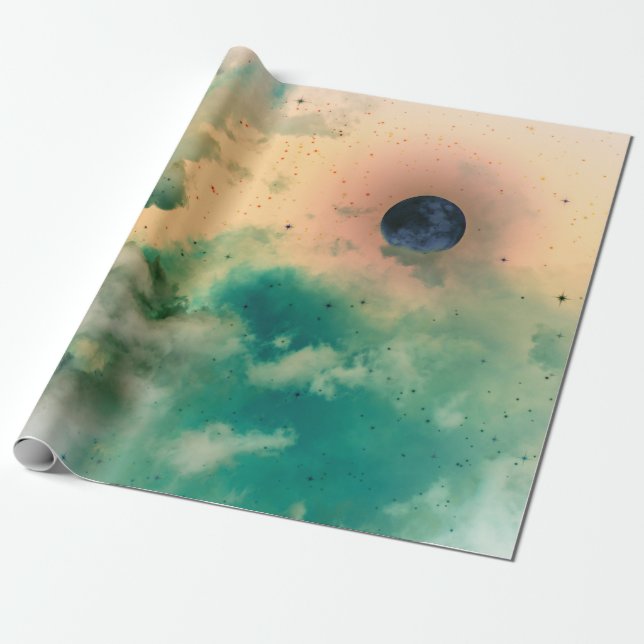 BLACK MÅNE MED GULT HIMLAR, PAPPER PRESENTPAPPER (Utrullad)