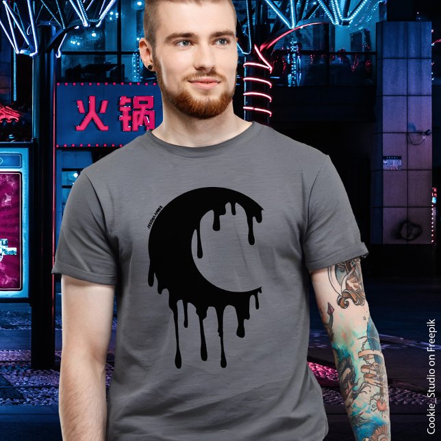 Black Måne Silhouette-droppning i gotiic Witch T Shirt (In Situ. Image by cookie_studio on Freepik)