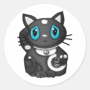 Black Maneki Neko Bekoning Lycka till Cat Runt Klistermärke