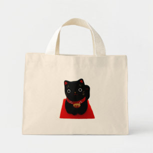 Black Maneki Neko på en röd matta Mini Tygkasse