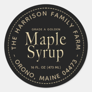 Black Maple Syrup-etikett med Guld-text Runt Klistermärke