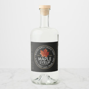 Black Maple Syrup-etikett med Red Sugar Maple Löv Spritflaskor Etikett