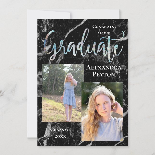 Black Marble Abalone-skript Photo Studenten Inbjudningar (Framsida)