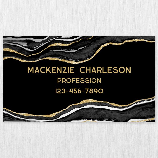 Black Marble Agate Geode Guld Glitter Magnetiska Visitkort (Black agate marble geode gold glitter effect magnetic business card)