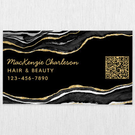 Black Marble Agate Geode Guld Glitter QR-kod Magnetiska Visitkort