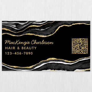 Black Marble Agate Geode Guld Glitter QR-kod Magnetiska Visitkort