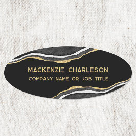 Black Marble Agate Guld Glitter Business Namnbricka