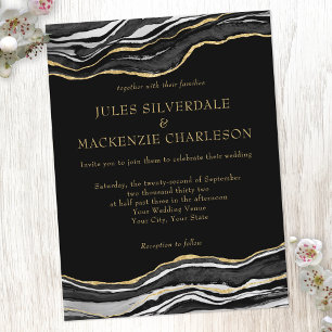 Black Marble Agate Guld Glitter Elegant bröllop Vykort