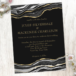 Black Marble Agate Guld Glitter Elegant bröllop Vykort