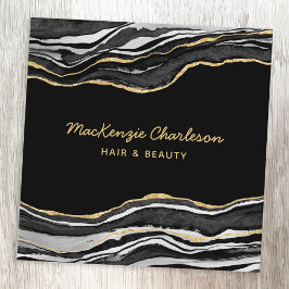 Black Marble Agate Guld Glitter Fyrkantigt Visitkort